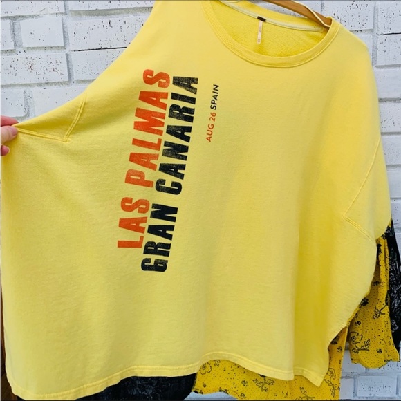 Free People Sunkissed Pullover Graphic Las Palmas Yellow Floral Oversized XS/S - Picture 6 of 10